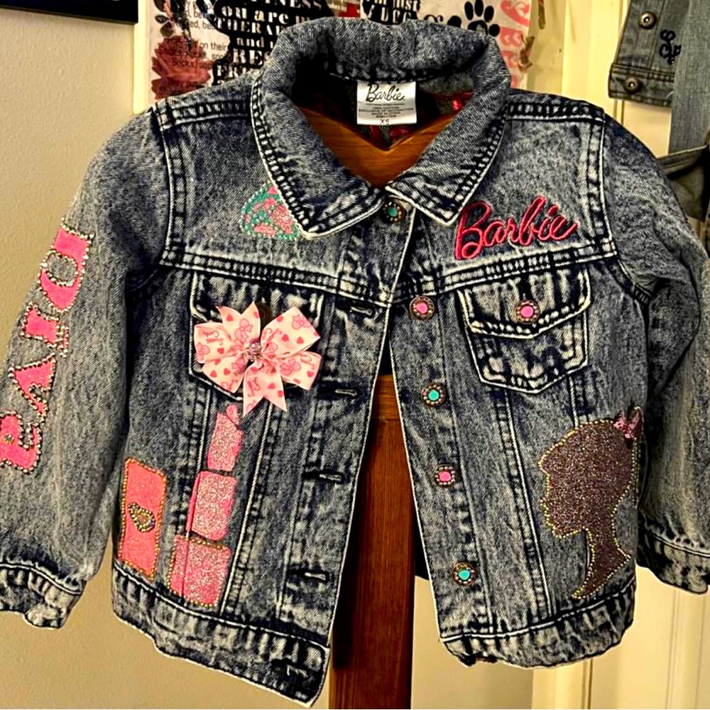 Hand painted one of a kind Barbie denim jacket